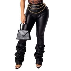 Leatherette rouched  Black Pants Cleanrance